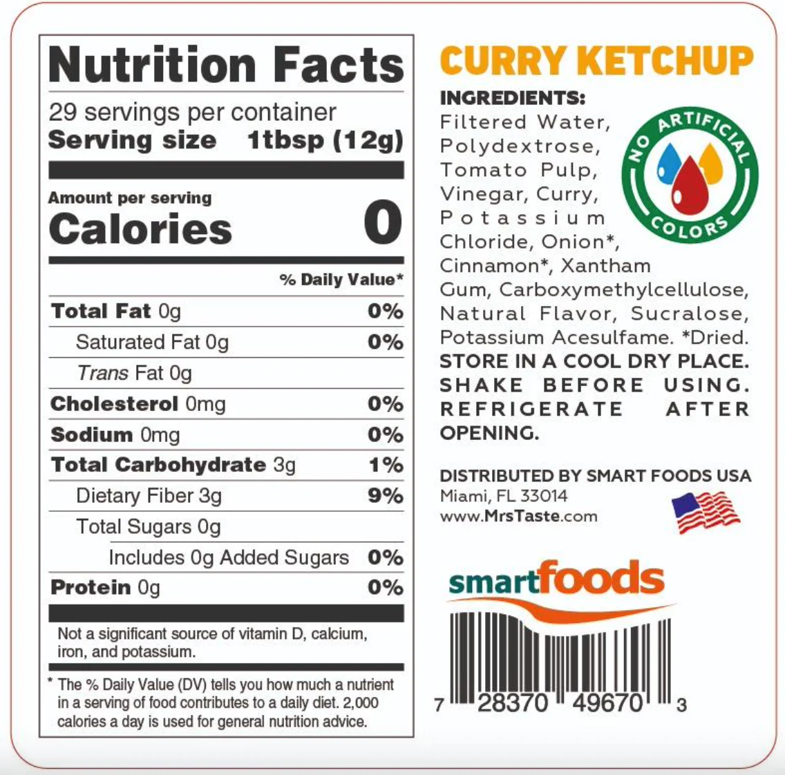 Mrs. Taste Zero Calories Curry Ketchup Sauce (350g) - Image 2