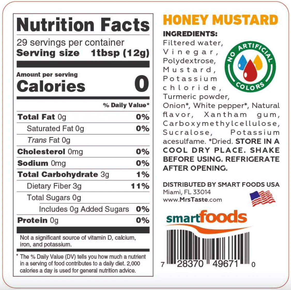 Mrs. Taste Zero Calories Honey Mustard Sauce (350g) - Image 2